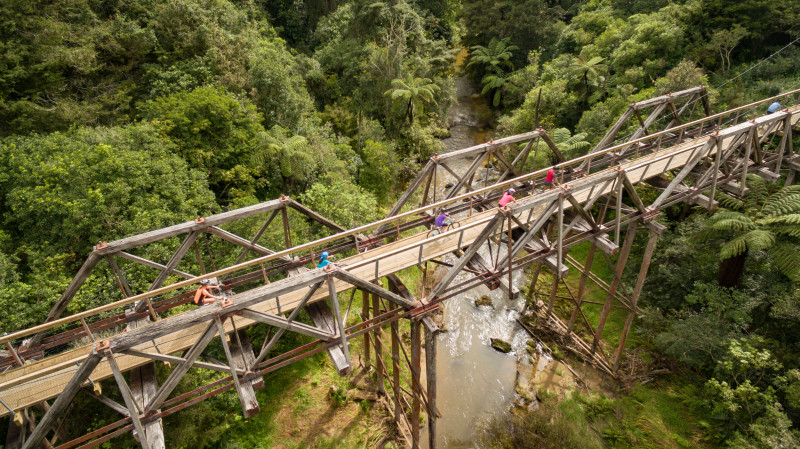Twin Coast Cycle Trail Tuhipa historic bridge drone shot credit Ruth Lawton Photography reduced