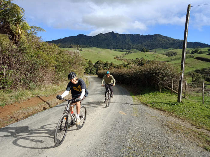 05 two riders and Mt Karioi